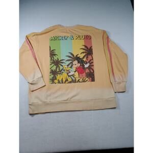 Disney World Mickey and Pluto Pullover Yellow Adult XL Bleach Ombre Read Des